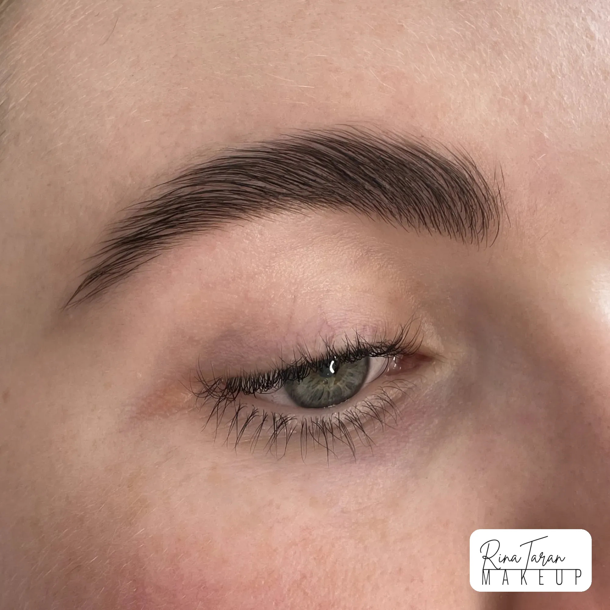 Brow lamination in the Middle Park studio, hairs brushed up into a clean arch