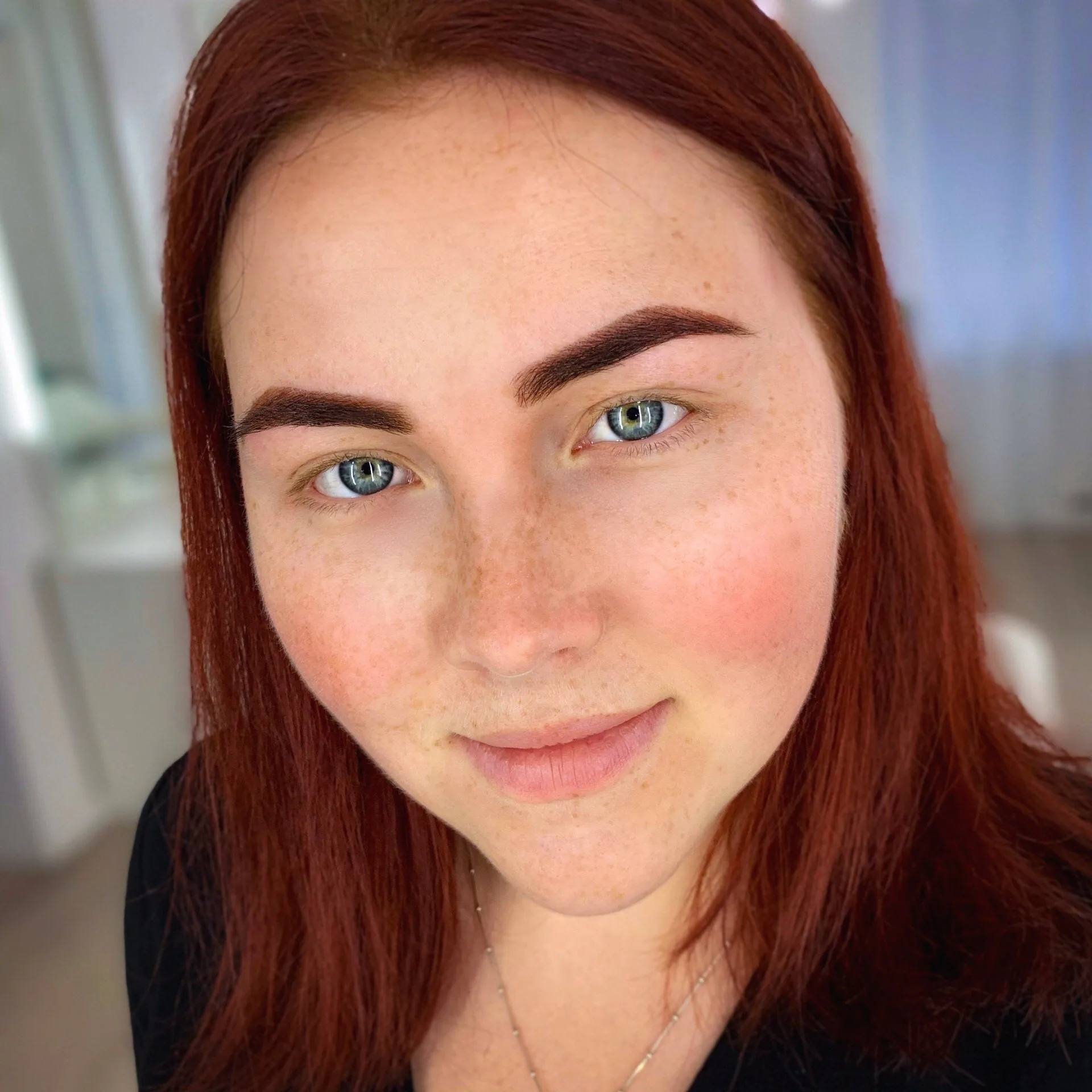 Brows and lashes: shaped and tinted brows on red hair with freckles