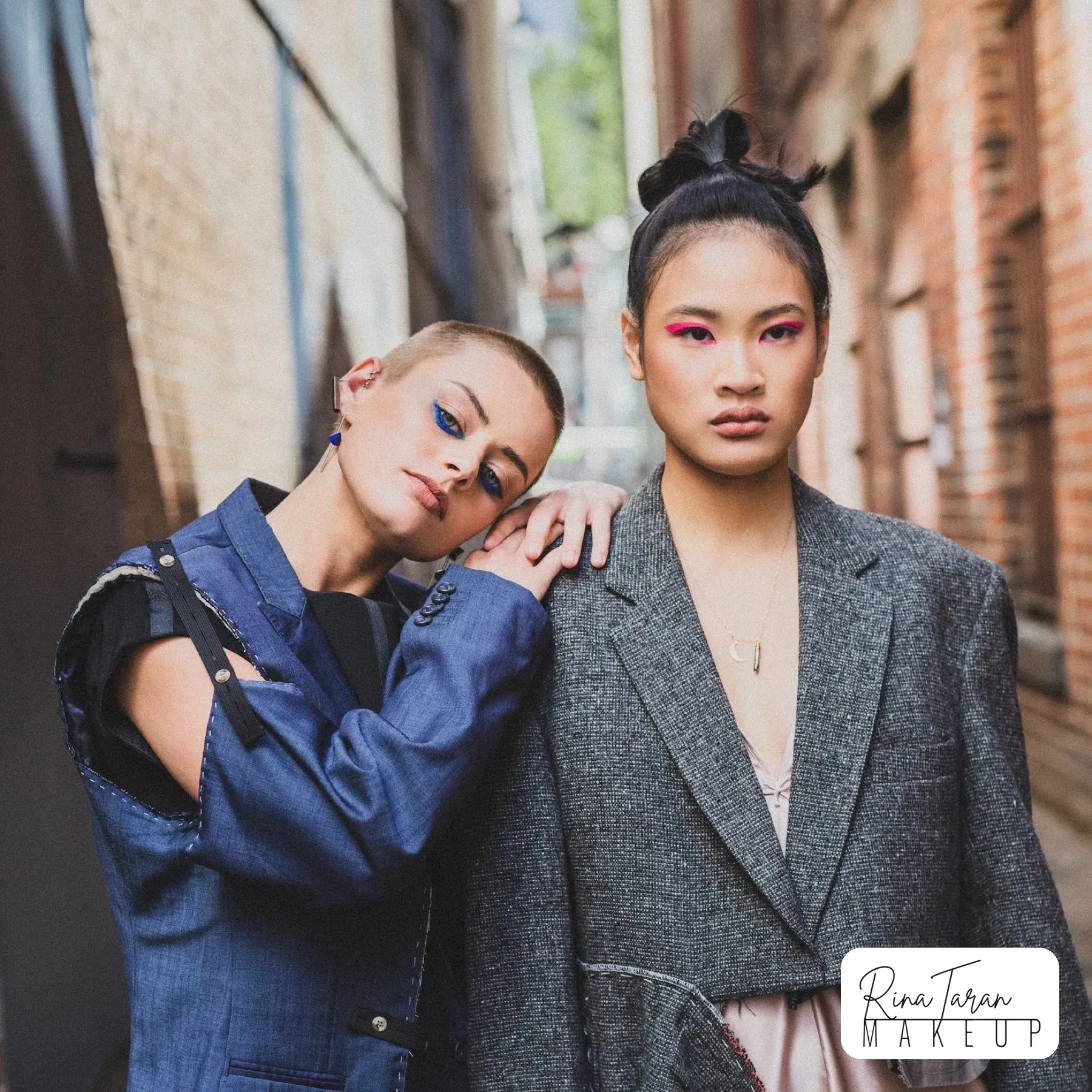 Editorial makeup on two models with different features, Melbourne street shoot