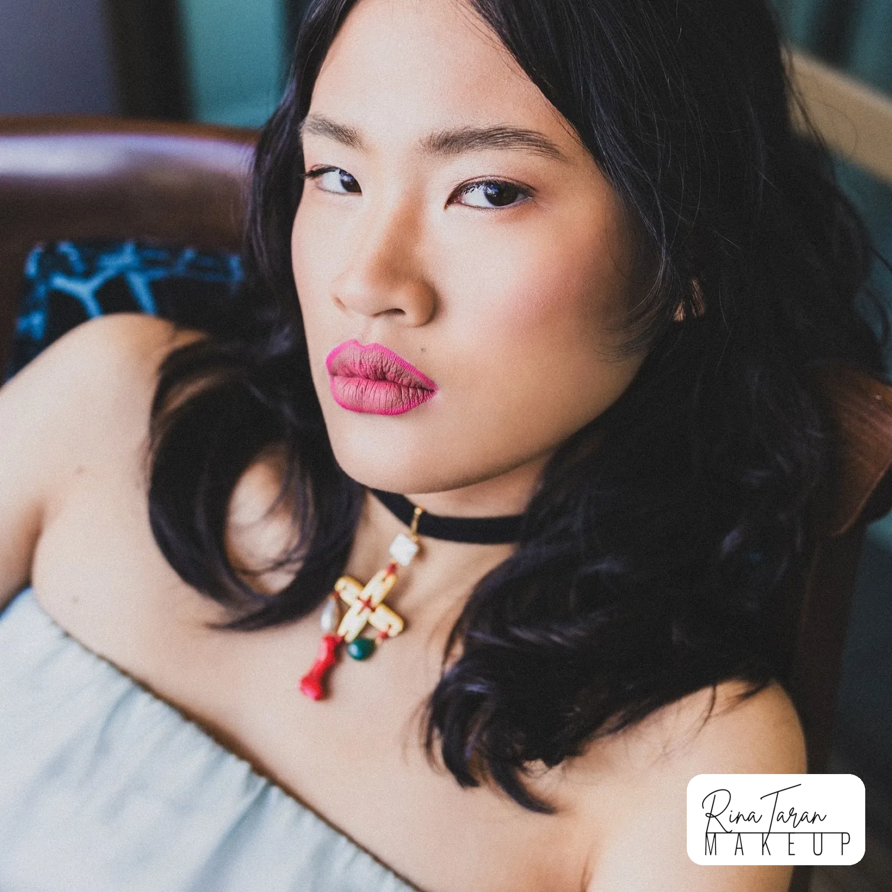 Clean everyday makeup with a soft pink lip and bare glowing skin
