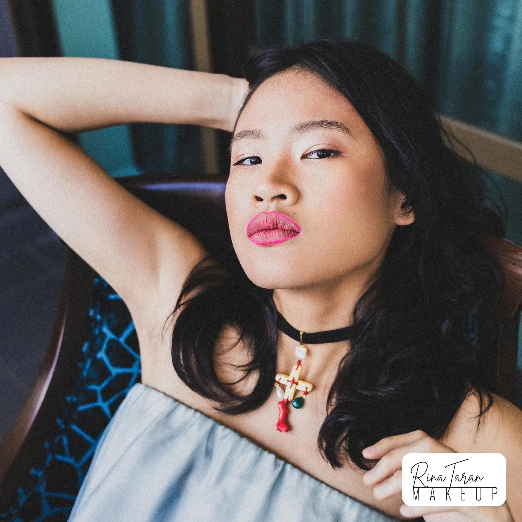 Natural daylight makeup for an editorial portrait, minimal colour on the skin