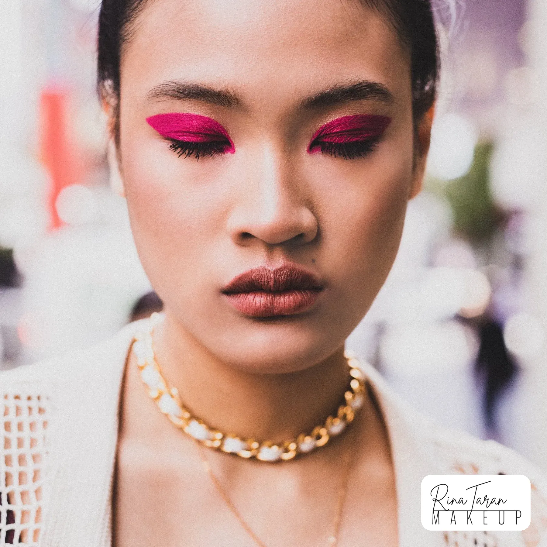 Bold magenta graphic eye for an editorial shoot in Melbourne