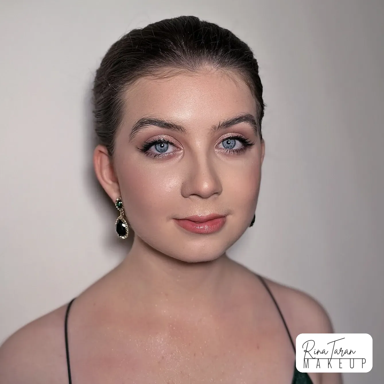 School formal makeup made to hold a long night, glowing skin and a rose nude lip