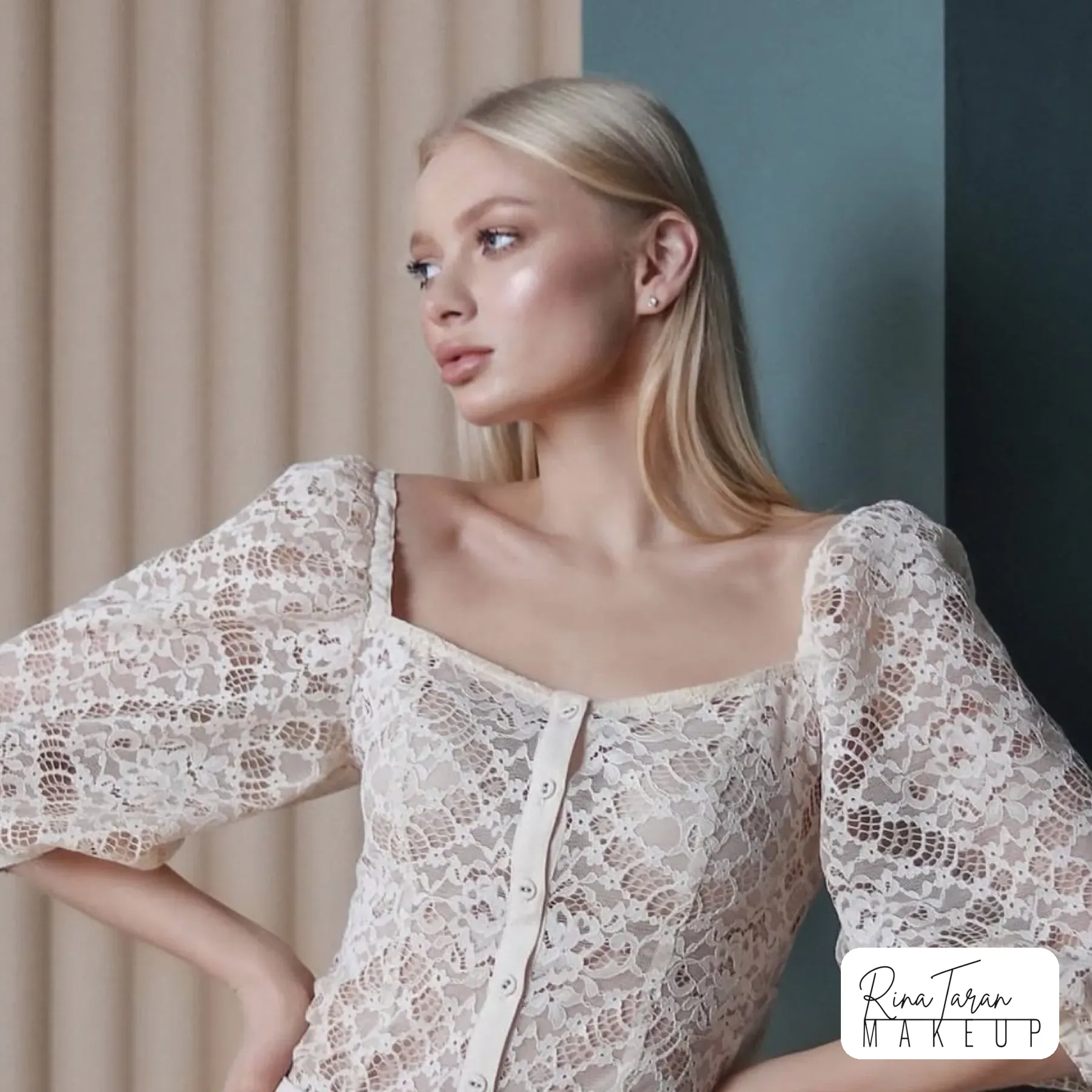 Soft glam skin for a photoshoot: high glow and a barely-there lip